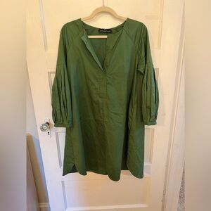 Pomander Place Olive Green Pleated Sleeve Dress